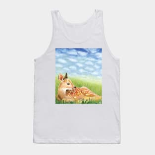 Baby Deer Fawn in Green Grass Illustration Tank Top